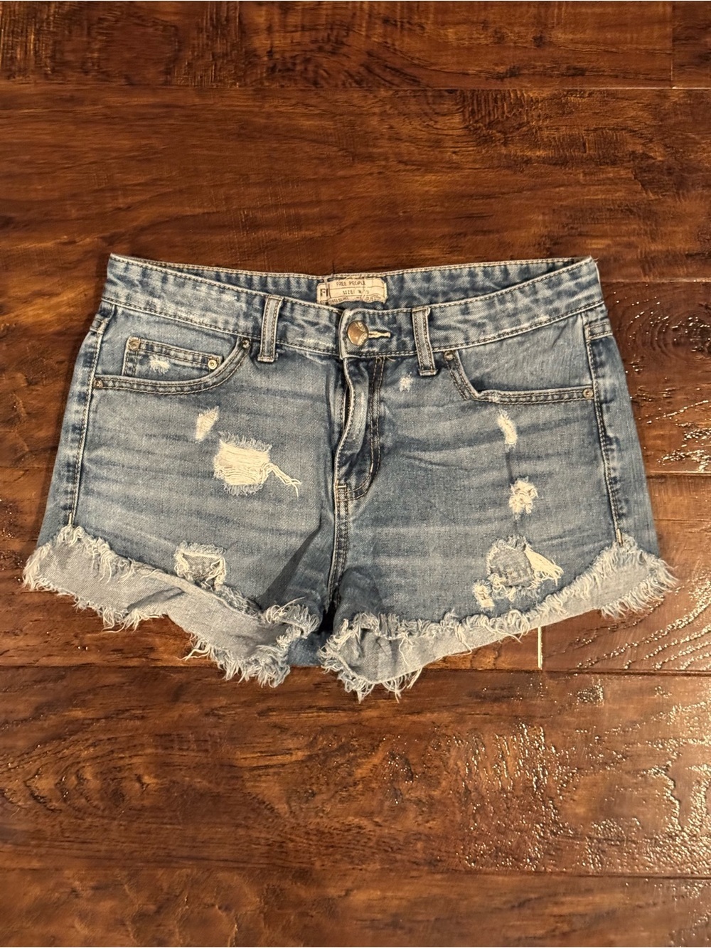 Free People Mid Waist Denim Cutoff Shorts Distressed Raw Hem Size 26